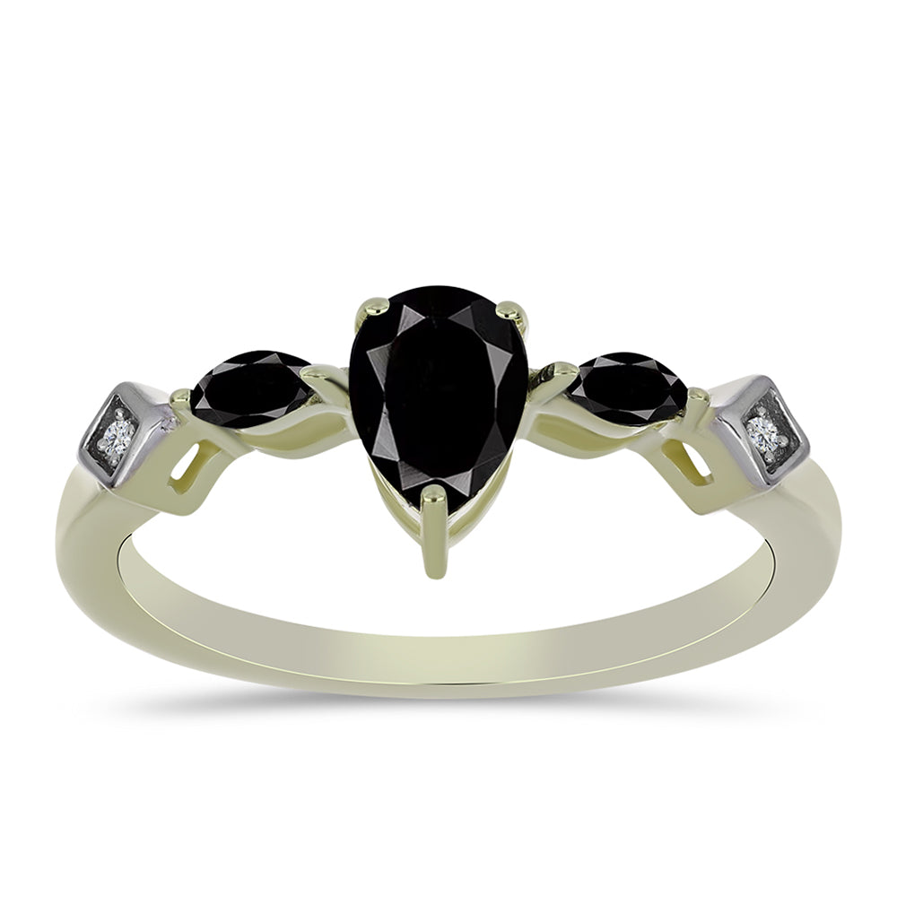 Goldplattierter Silberring mit schwarzem Onyx aus Suwar und weißem Topas 1 