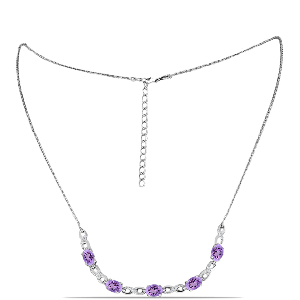 Silberhalskette mit Rose De France Amethyst und weißem Topas 1 