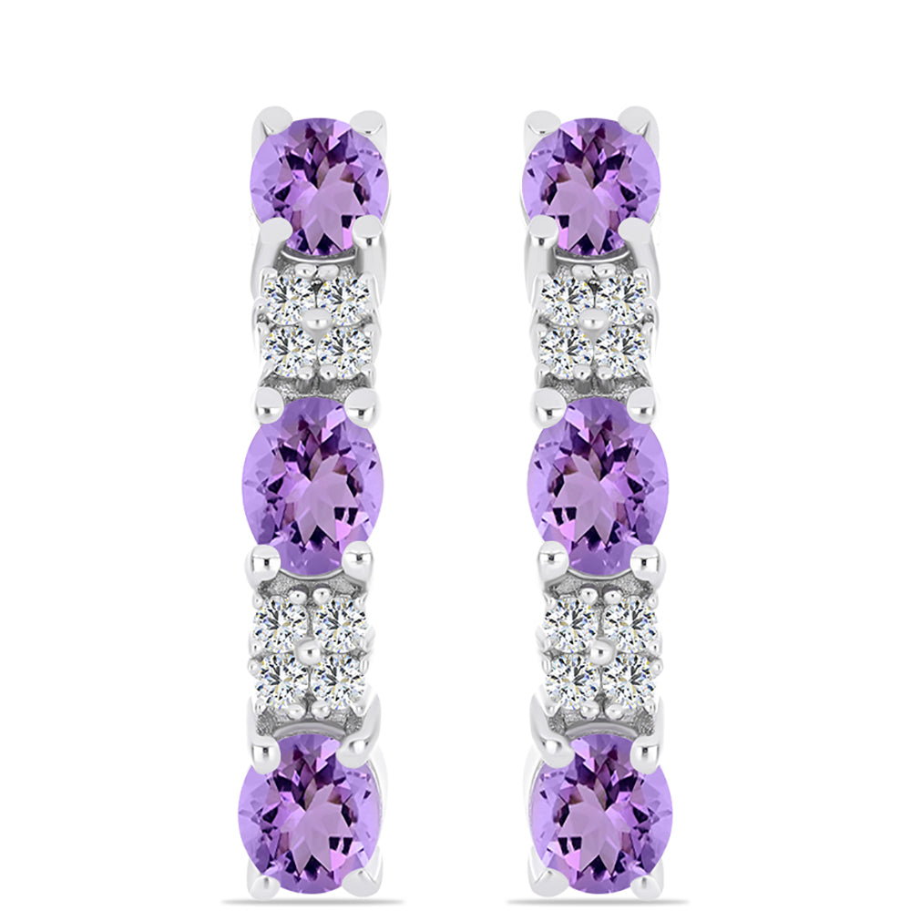 Silberohrringe mit Rose De France Amethyst und weißem Topas 1 