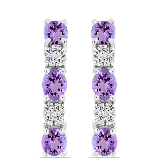 Silberohrringe mit Rose De France Amethyst und weißem Topas