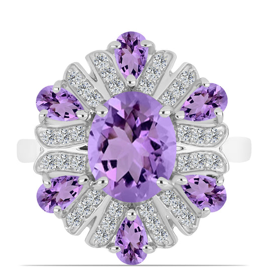 Silberring mit Rose De France Amethyst und weißem Topas