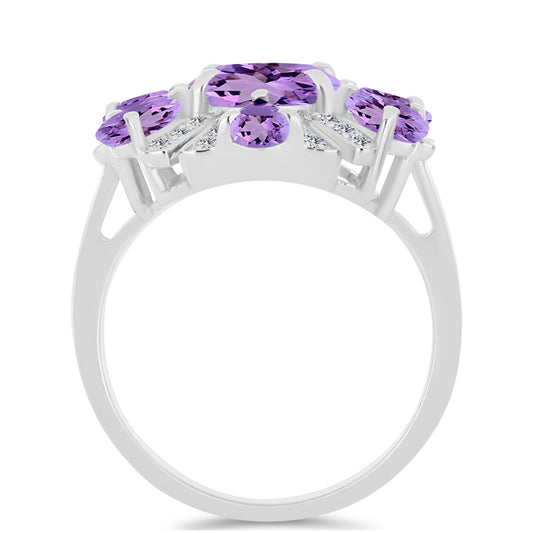 Silberring mit Rose De France Amethyst und weißem Topas