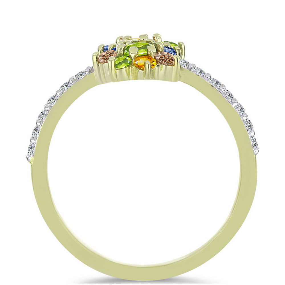 Goldplattierter Silberring mit regenbogenfarbenem Rosebery Saphir und weißem Topas 2 