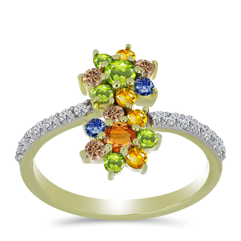 Goldplattierter Silberring mit regenbogenfarbenem Rosebery Saphir und weißem Topas 3 