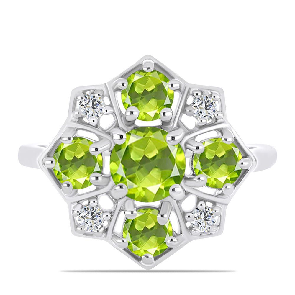 Silberring mit Peridot aus Changbai und weißem Topas 1 