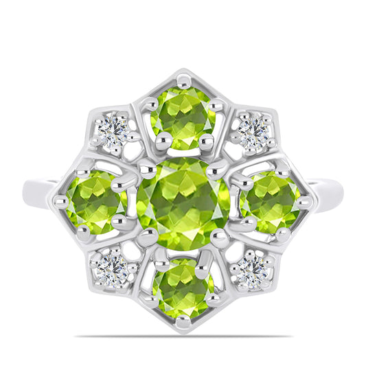 Silberring mit Peridot aus Changbai und weißem Topas
