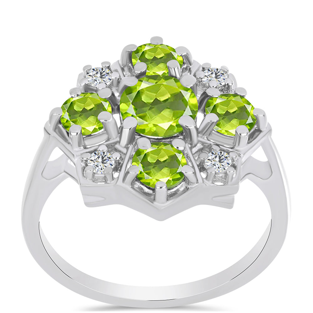 Silberring mit Peridot aus Changbai und weißem Topas
