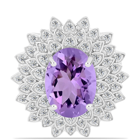 Silberring mit Rose De France Amethyst und weißem Topas