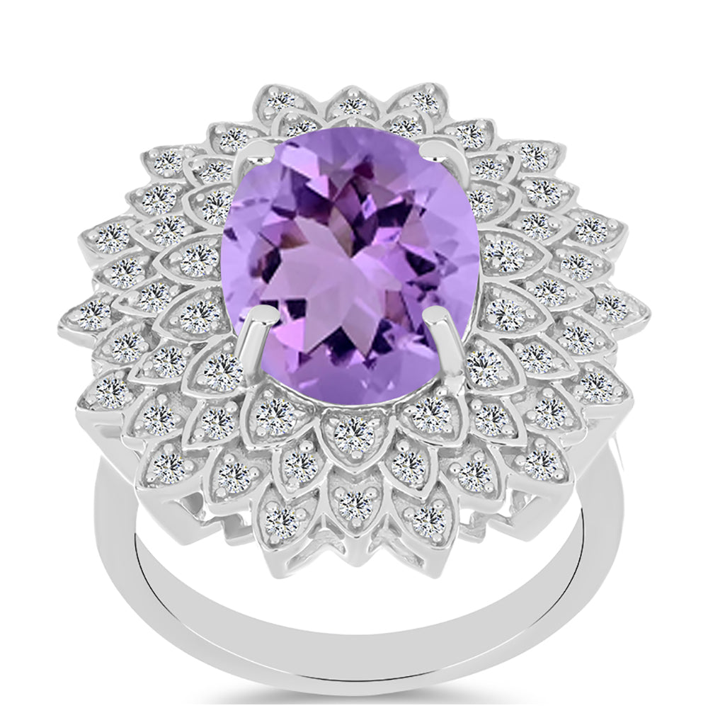 Silberring mit Rose De France Amethyst und weißem Topas 3 