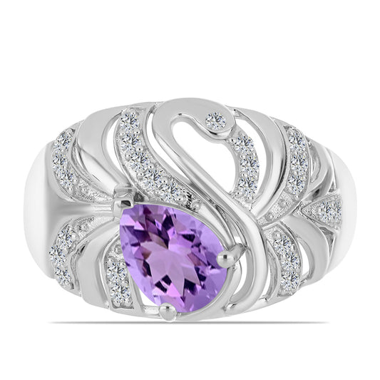 Silberring mit Rose De France Amethyst und weißem Topas