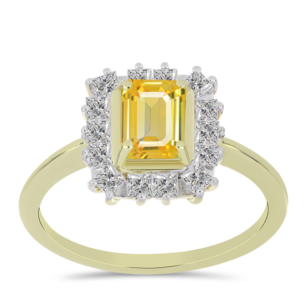Goldplattierter Silberring mit gelbem Rosebery Saphir und weißem Topas 1 