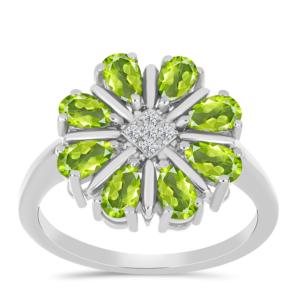 Silberring mit Peridot aus Changbai und weißem Topas