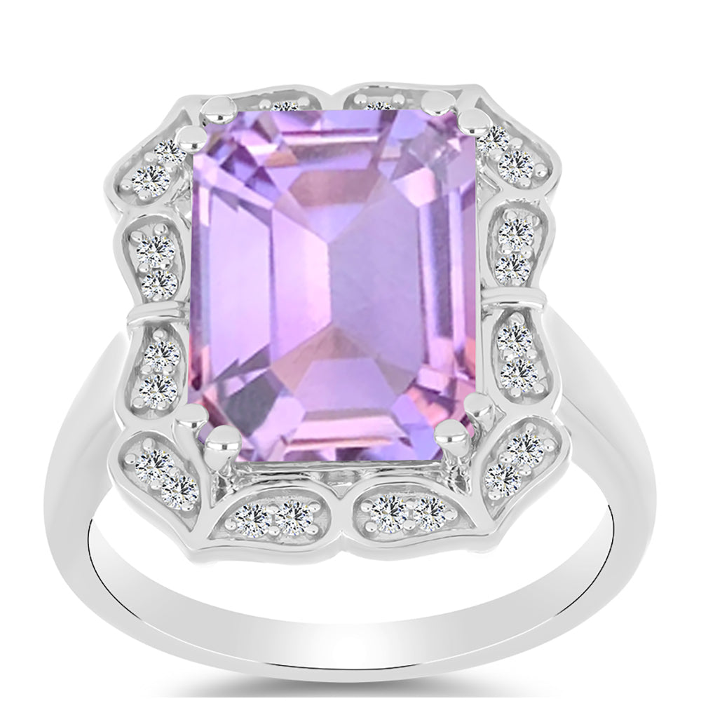 Silberring mit Rose De France Amethyst und weißem Topas