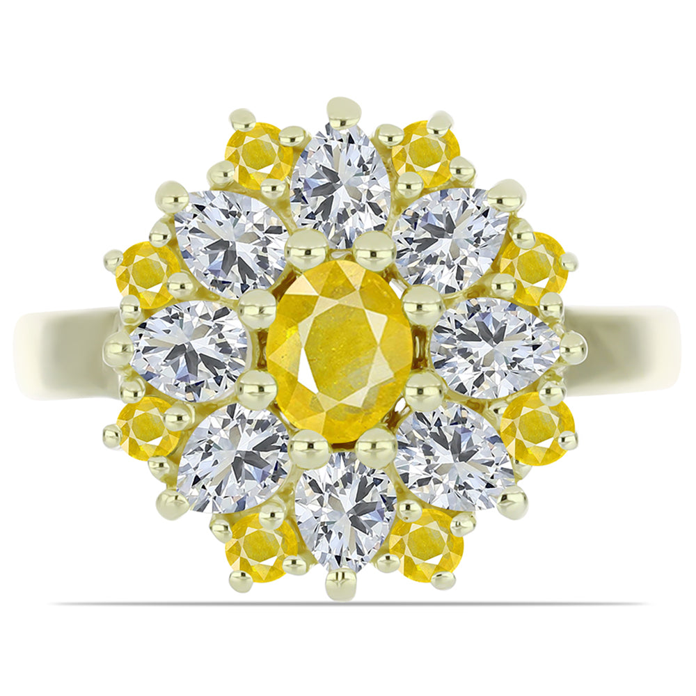 Goldplattierter Silberring mit gelbem Rosebery Saphir und weißem Topas 1 