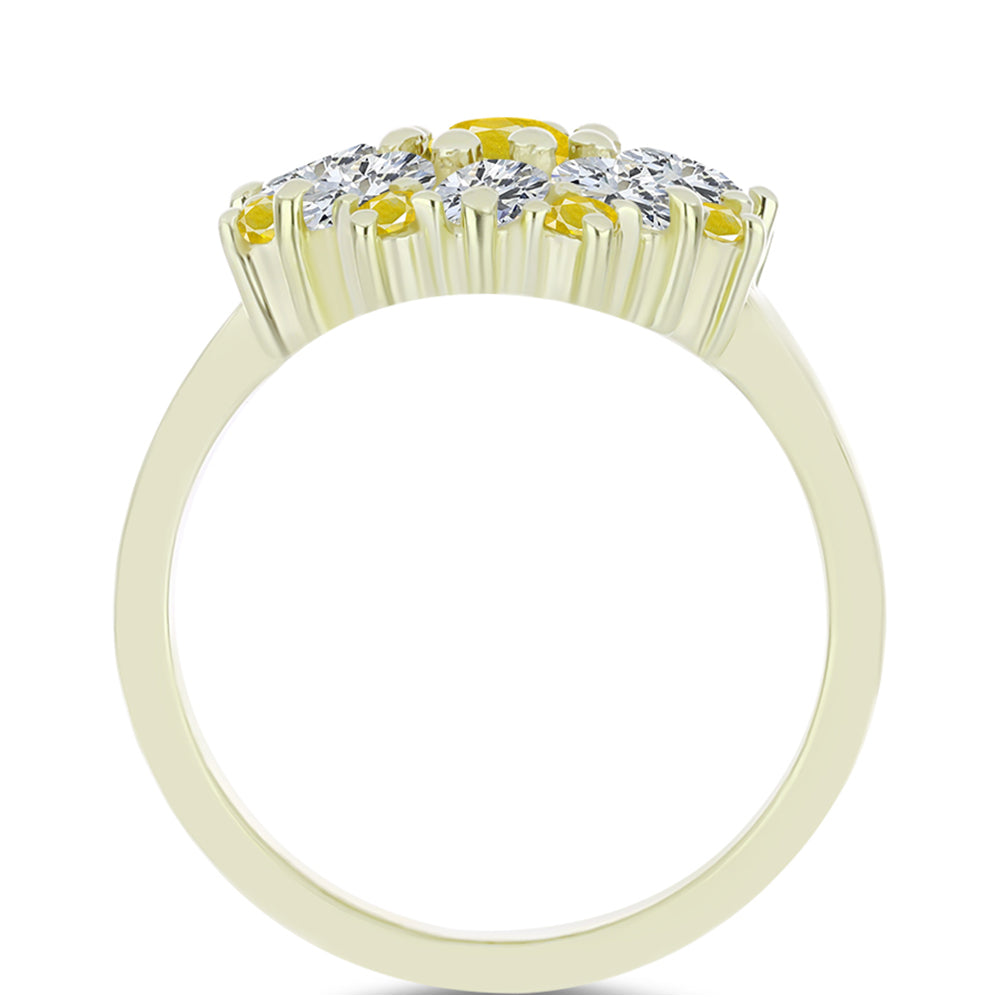 Goldplattierter Silberring mit gelbem Rosebery Saphir und weißem Topas 2 