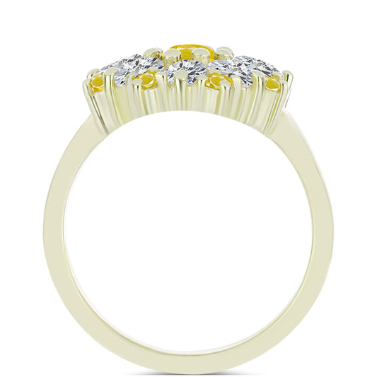 Goldplattierter Silberring mit gelbem Rosebery Saphir und weißem Topas