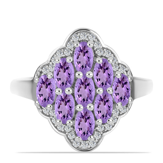 Silberring mit Rose De France Amethyst und weißem Topas