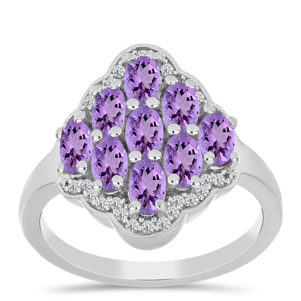 Silberring mit Rose De France Amethyst und weißem Topas 3 
