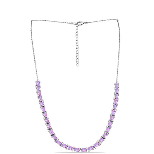 Silberhalskette mit Rose De France Amethyst