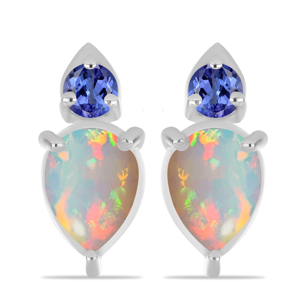 Silberohrringe mit Tansanit und äthiopischem Opal aus Lega Dembi 1 