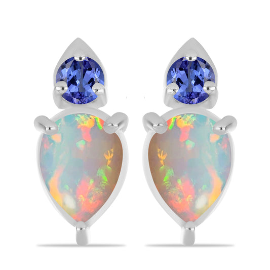 Silberohrringe mit Tansanit und äthiopischem Opal aus Lega Dembi