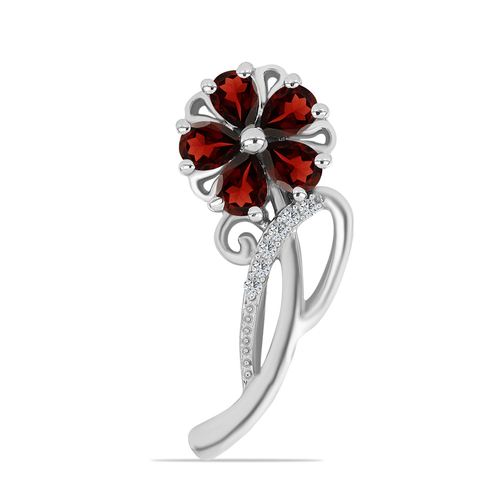 Silberbrosche mit Barton Granat und weißem Topas