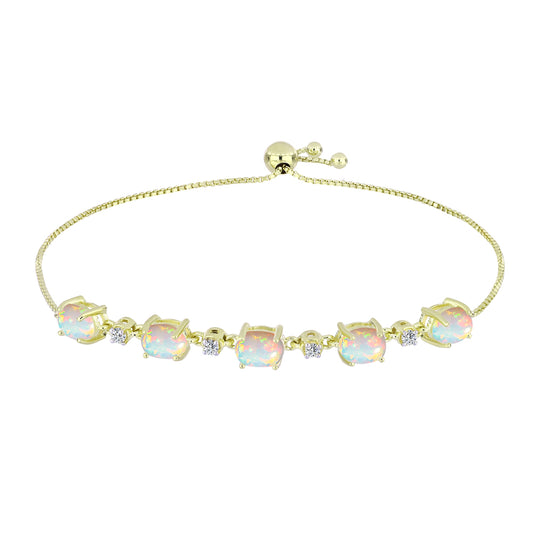 Goldplattiertes Silberarmband mit äthiopischem Opal aus Lega Dembi und weißem Topas