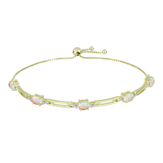 Goldplattiertes Silberarmband mit äthiopischem Opal aus Lega Dembi und weißem Topas