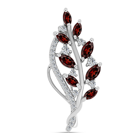 Silberbrosche mit Barton Granat und weißem Topas