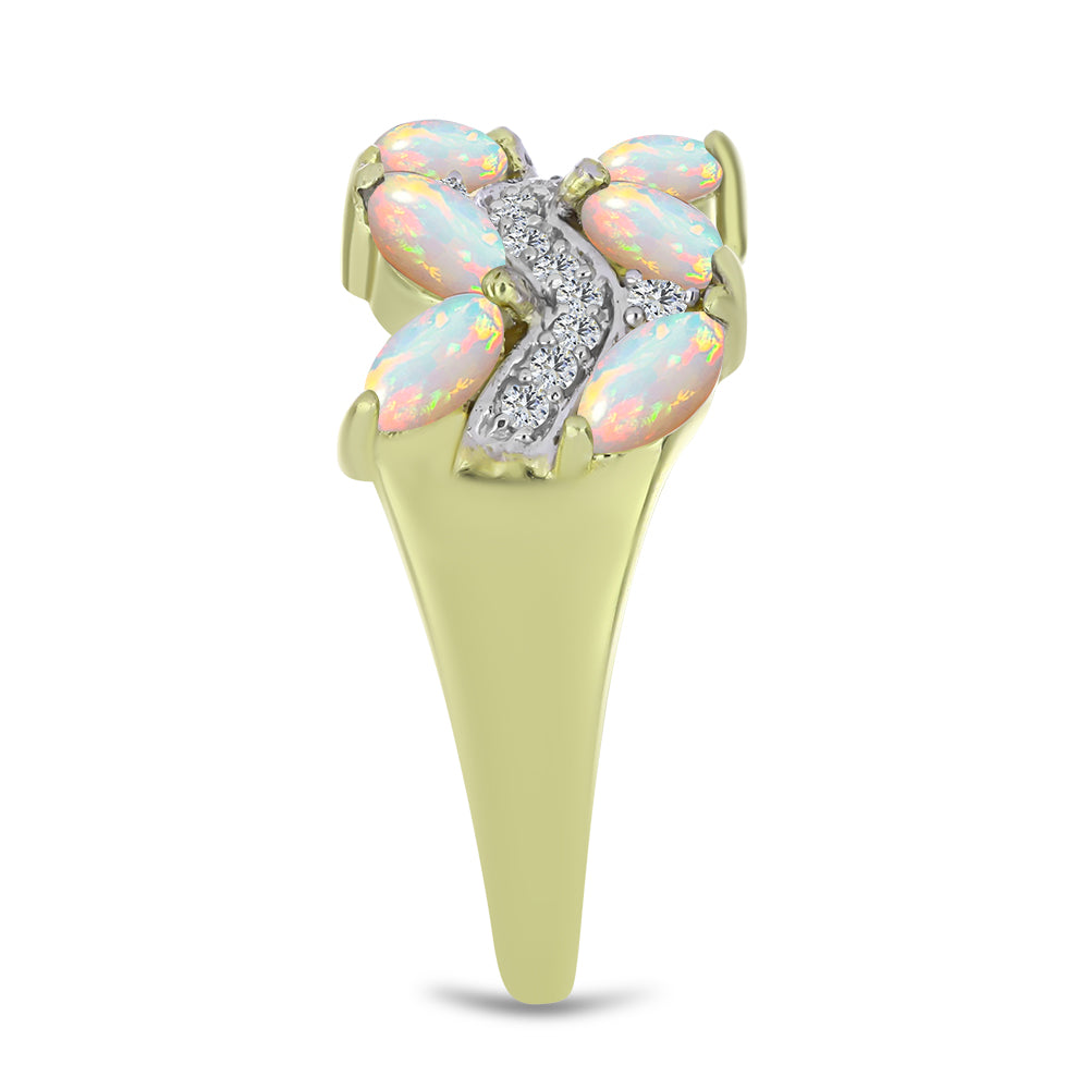 Goldplattierter Silberring mit äthiopischem Opal aus Lega Dembi und weißem Topas 4 