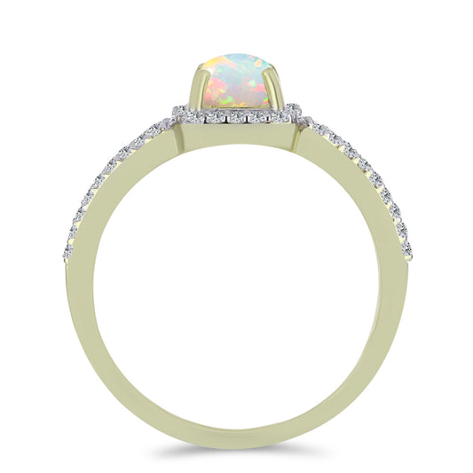 Goldplattierter Silberring mit äthiopischem Opal aus Lega Dembi und weißem Topas