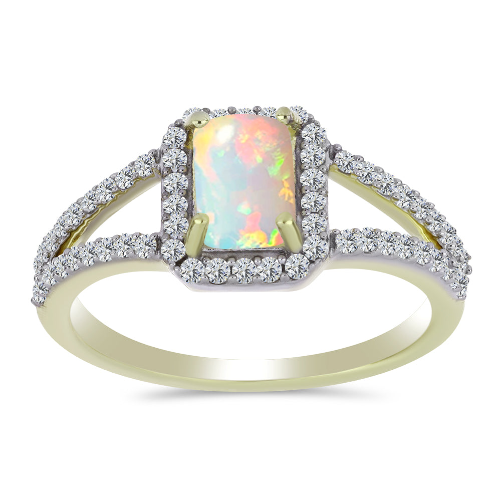 Goldplattierter Silberring mit äthiopischem Opal aus Lega Dembi und weißem Topas