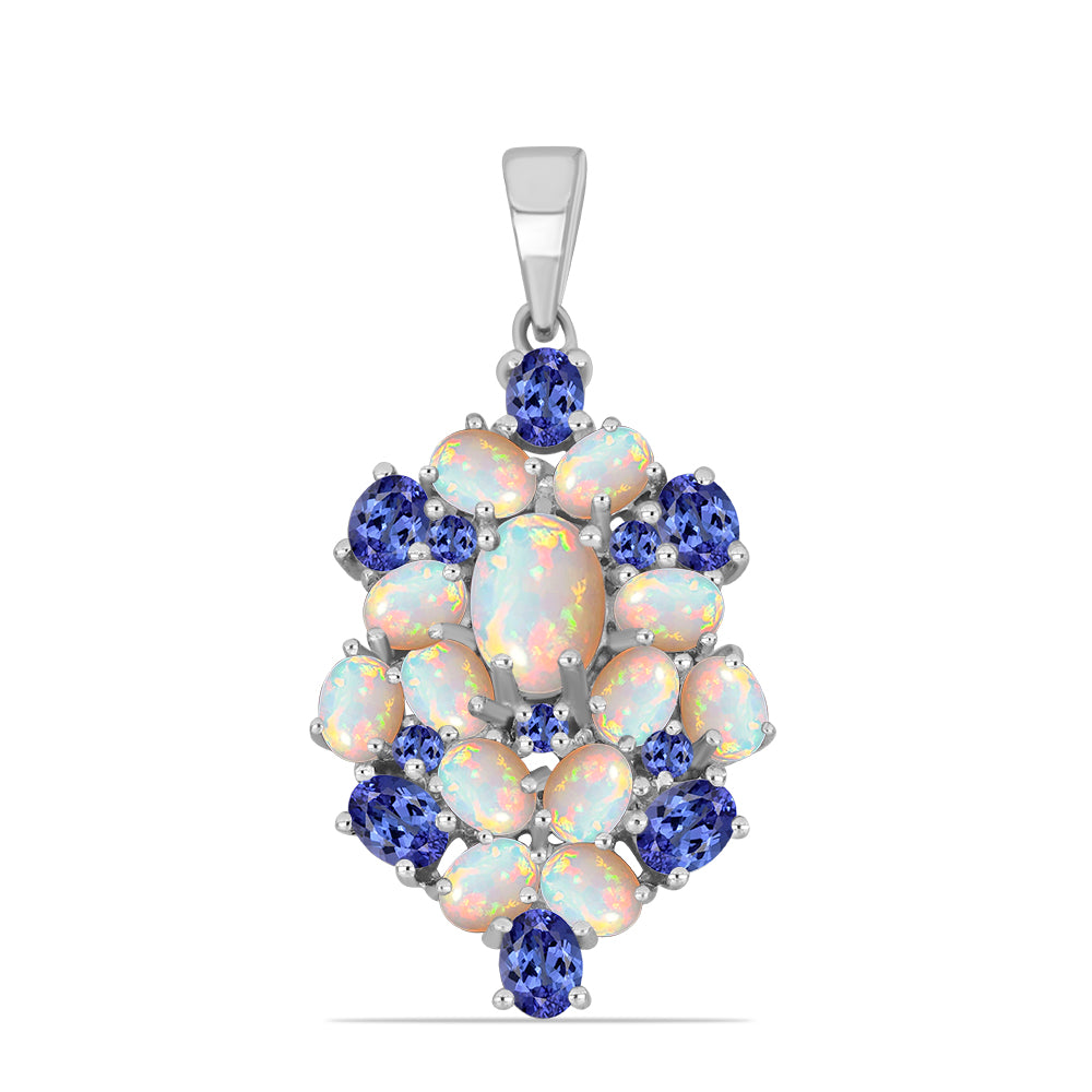 Silberanhänger mit Tansanit und äthiopischem Opal aus Lega Dembi 1 