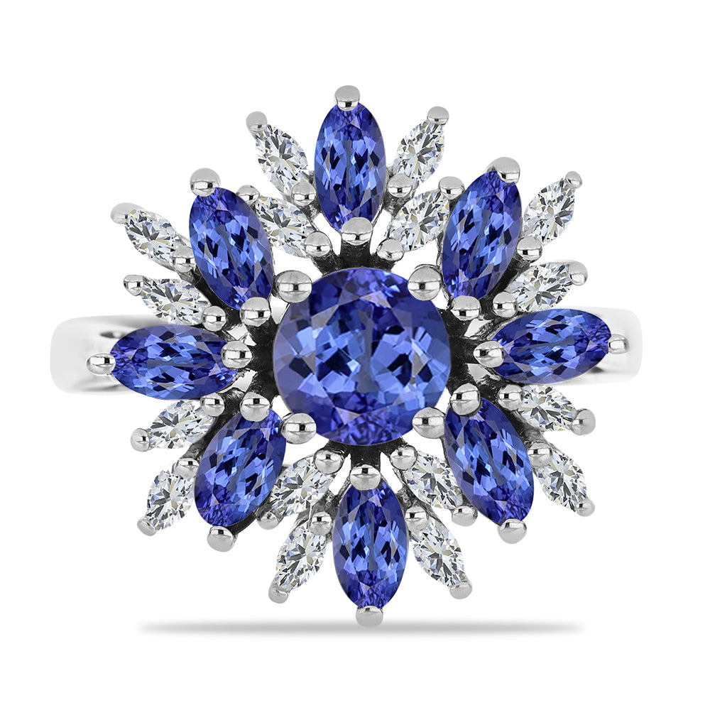 Silberring mit Tansanit und weißem Zirkon 1 