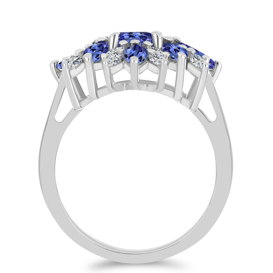 Silberring mit Tansanit und weißem Zirkon