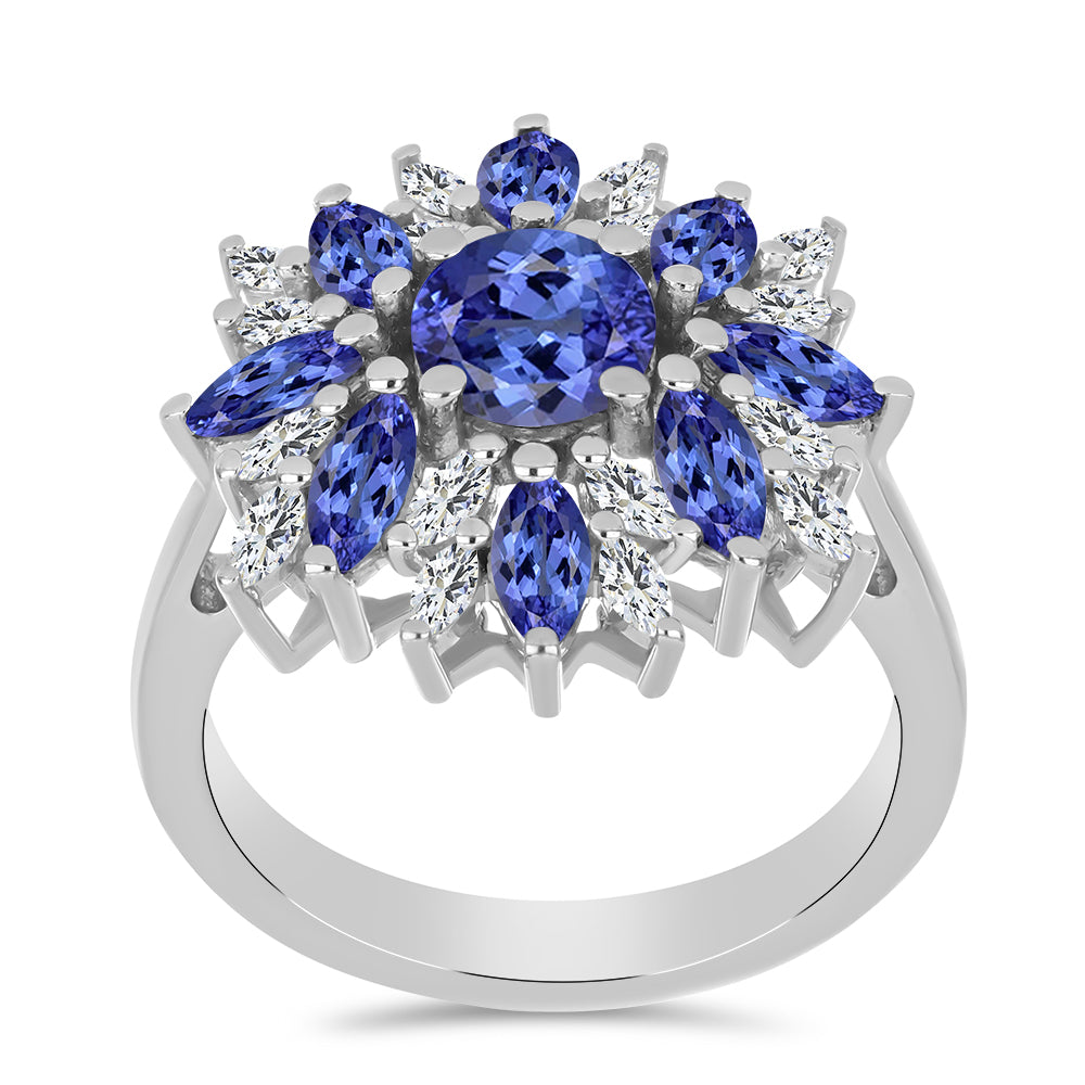 Silberring mit Tansanit und weißem Zirkon 3 