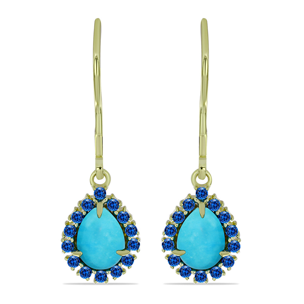 Goldplattierte Silberohrringe mit Dornröschen Türkis und schweizerischem Blautopas 1 