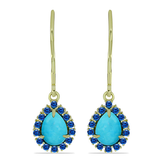 Goldplattierte Silberohrringe mit Dornröschen Türkis und schweizerischem Blautopas