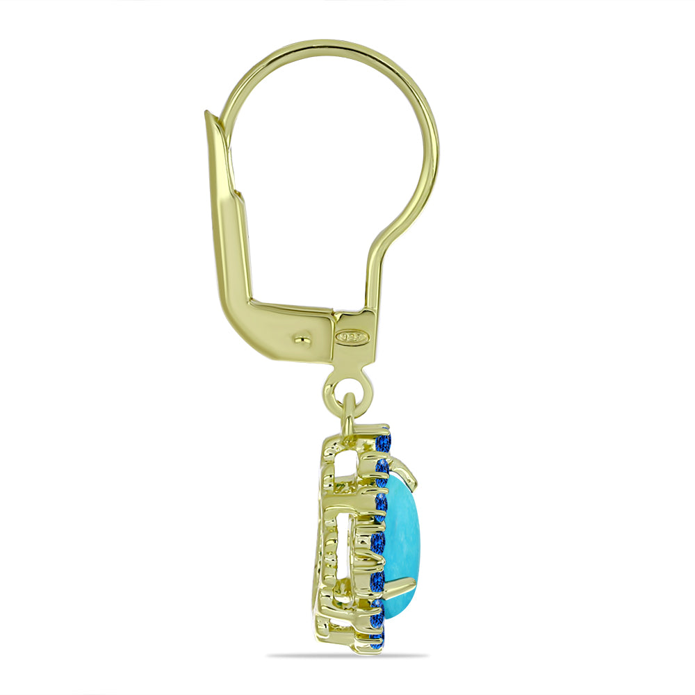 Goldplattierte Silberohrringe mit Dornröschen Türkis und schweizerischem Blautopas 2 