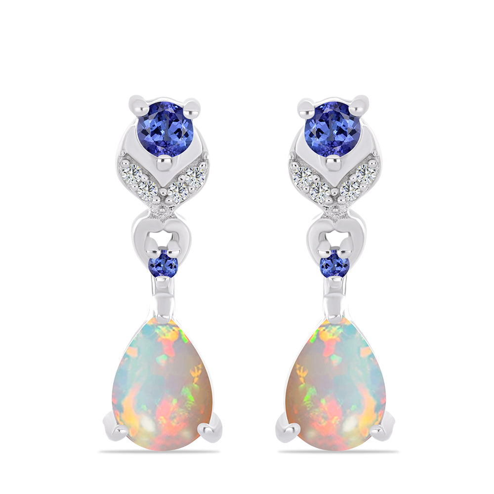 Silberohrringe mit Tansanit und äthiopischem Opal aus Lega Dembi