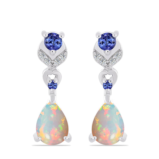 Silberohrringe mit Tansanit und äthiopischem Opal aus Lega Dembi