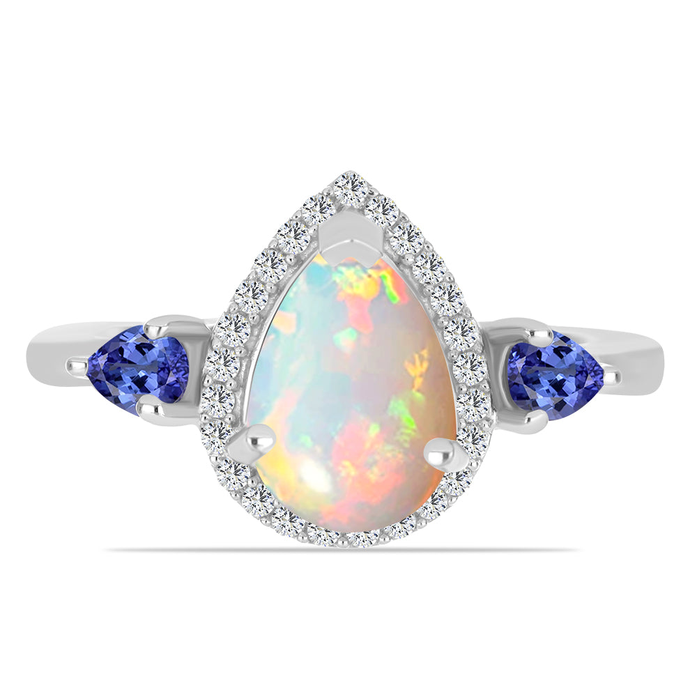 Silberring mit Tansanit und äthiopischem Opal aus Lega Dembi 1 