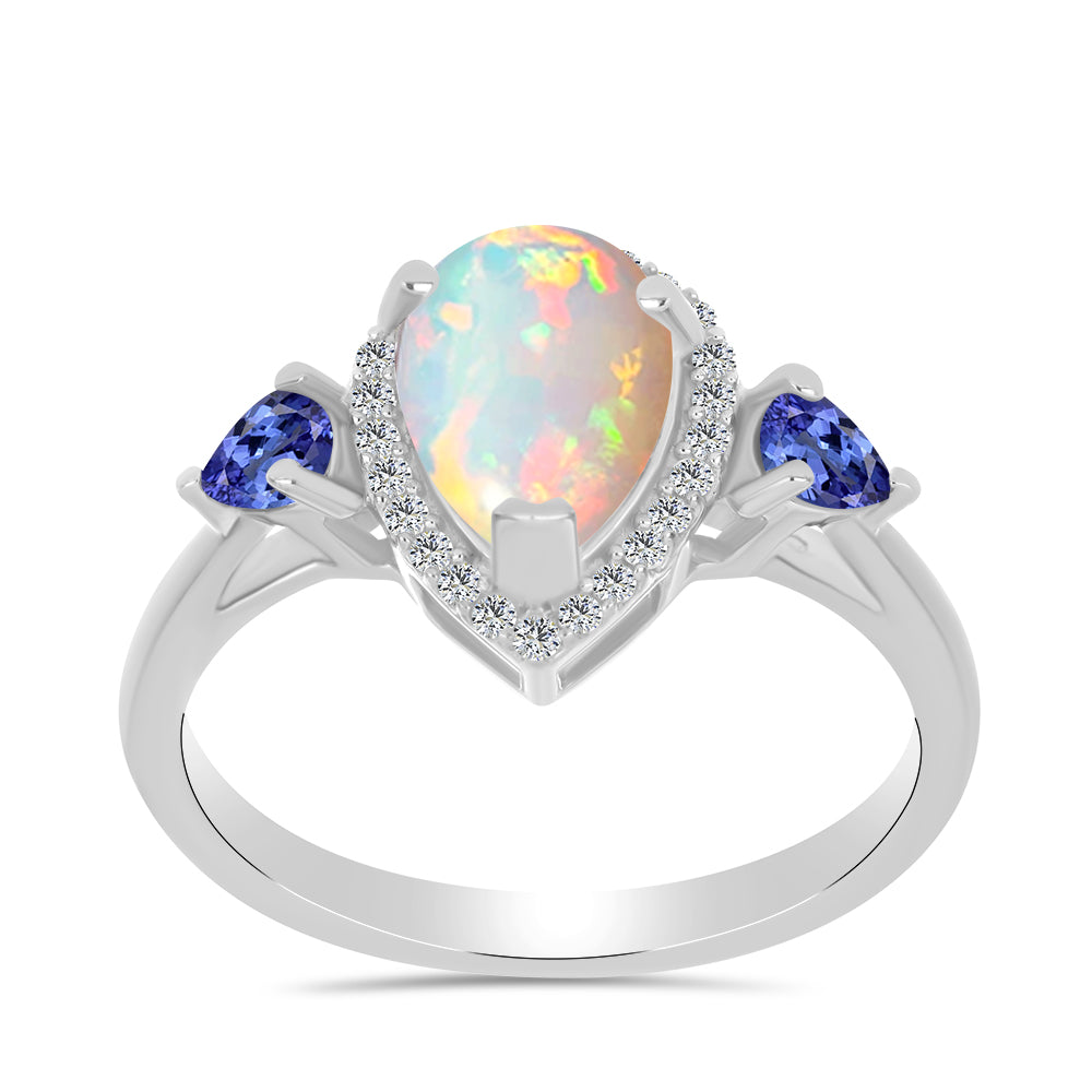 Silberring mit Tansanit und äthiopischem Opal aus Lega Dembi 3 