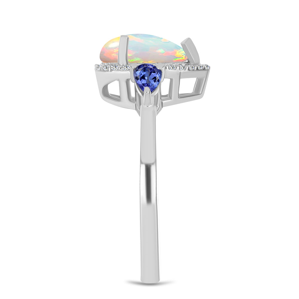 Silberring mit Tansanit und äthiopischem Opal aus Lega Dembi 4 