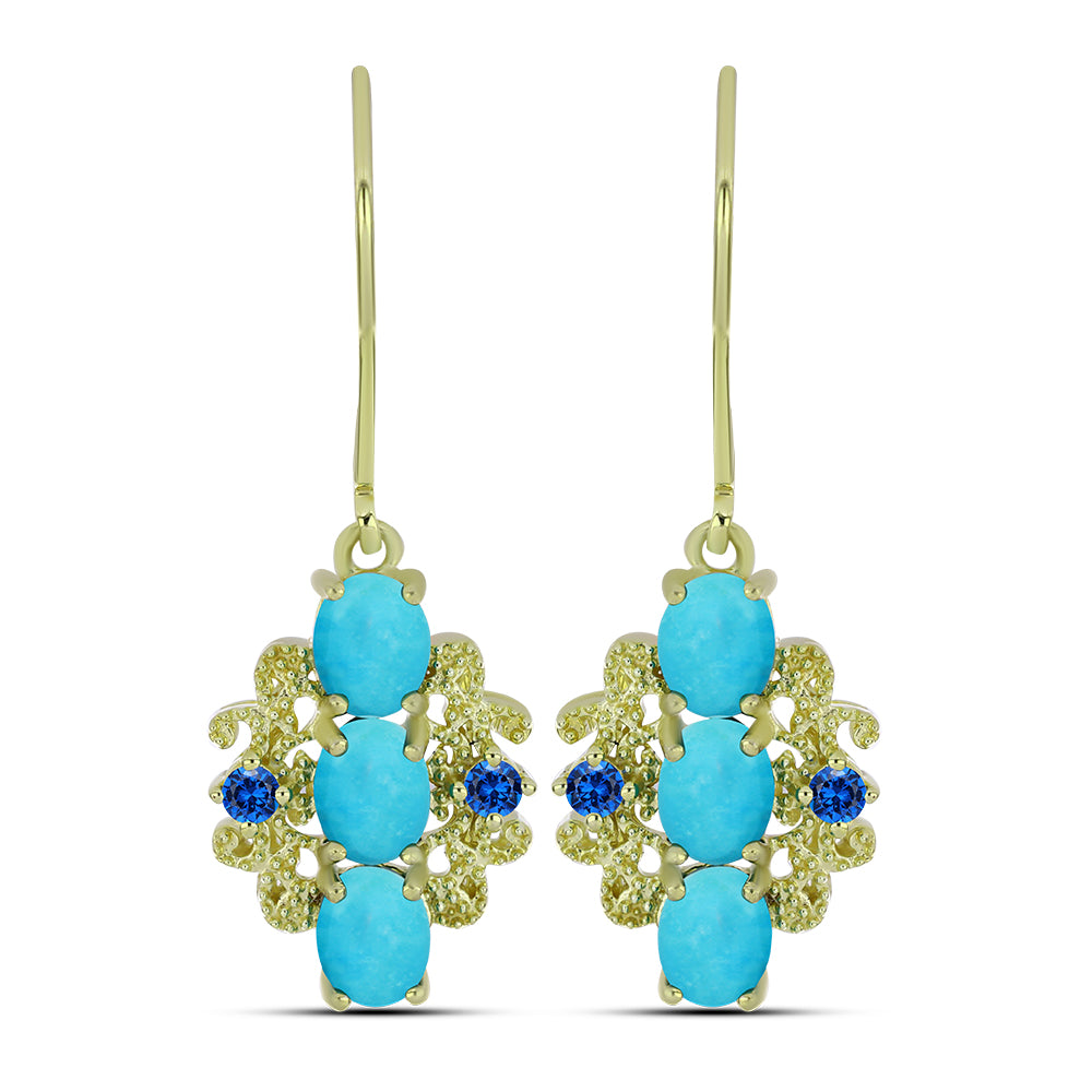 Goldplattierte Silberohrringe mit Dornröschen Türkis und schweizerischem Blautopas