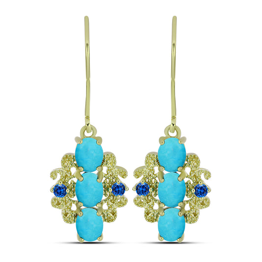 Goldplattierte Silberohrringe mit Dornröschen Türkis und schweizerischem Blautopas