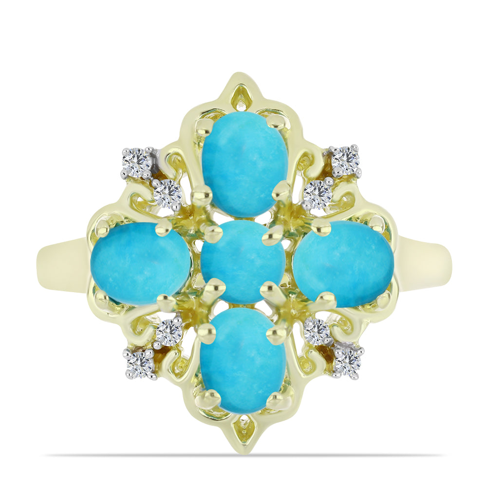 Goldplattierter Silberring mit Dornröschen Türkis und weißem Topas 1 