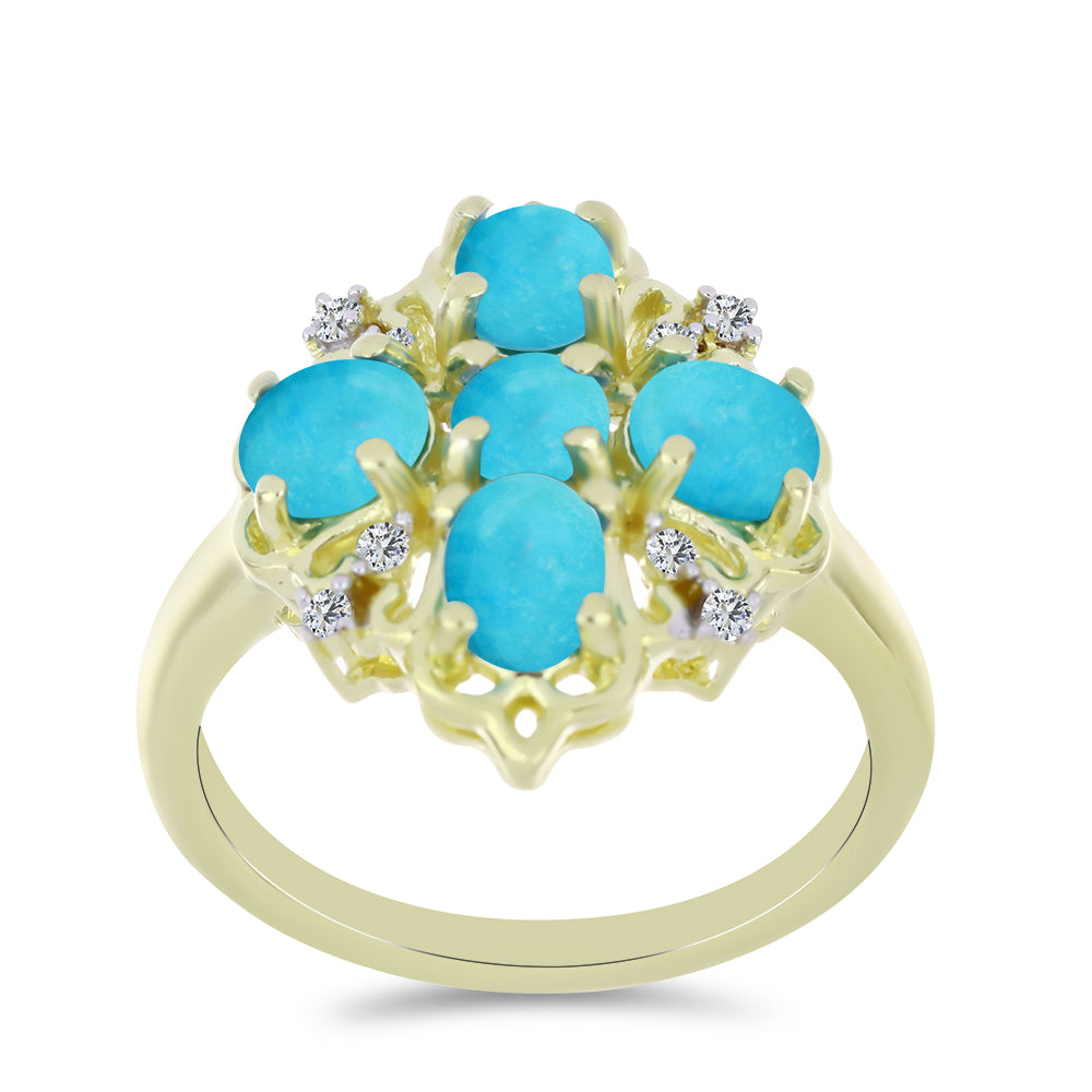 Goldplattierter Silberring mit Dornröschen Türkis und weißem Topas 3 
