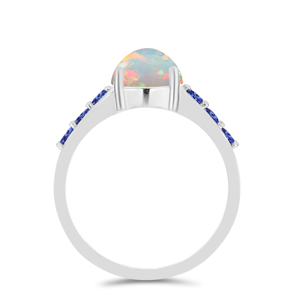 Silberring mit Tansanit und äthiopischem Opal aus Lega Dembi