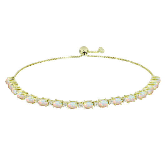 Goldplattiertes Silberarmband mit äthiopischem Opal aus Lega Dembi und weißem Topas